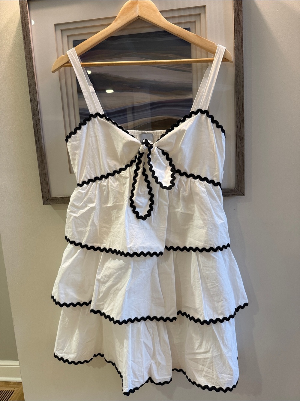 White Mini Sundress with Black Trim - Brand